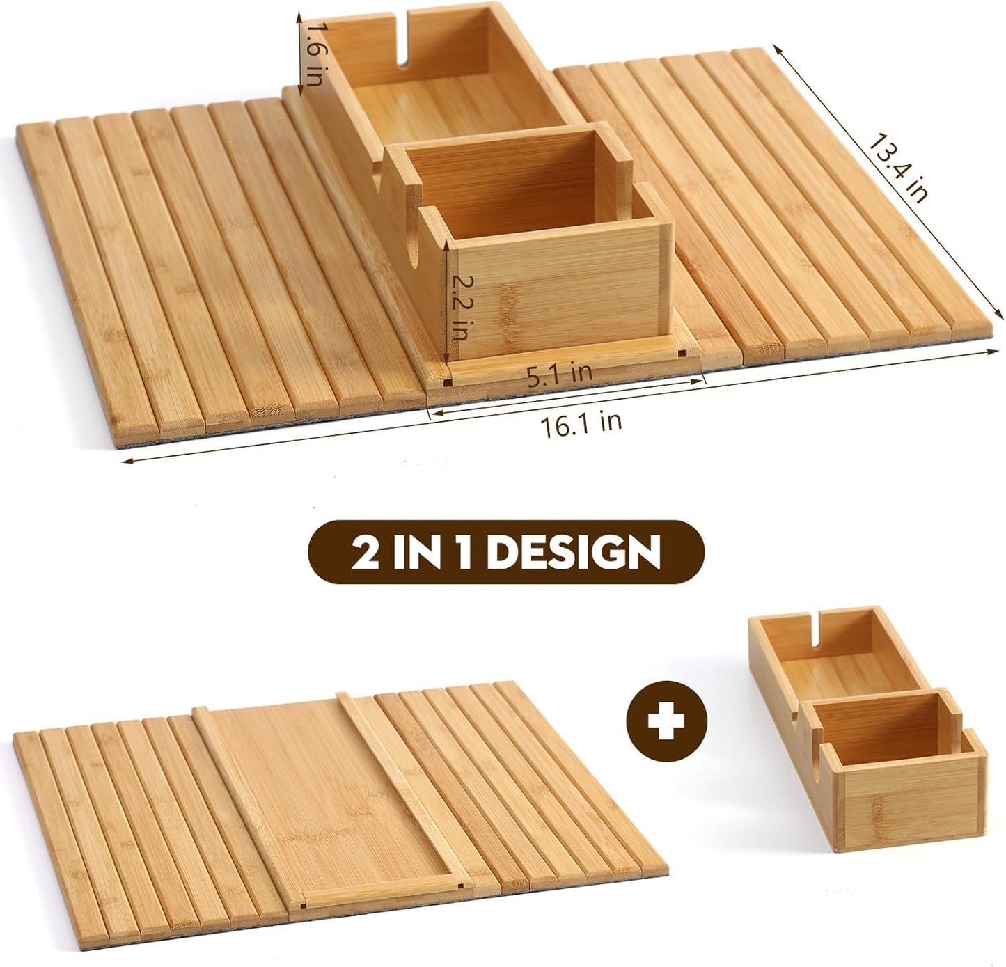 Bamboo Sofa Arm Tray Table – No-Slip Couch Organizer