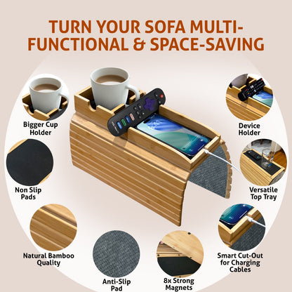 Bamboo Sofa Arm Tray Table – No-Slip Couch Organizer
