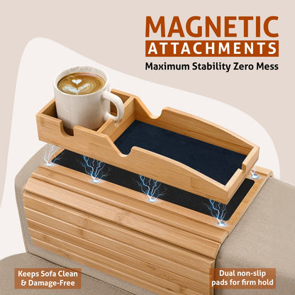 Bamboo Sofa Arm Tray Table – No-Slip Couch Organizer