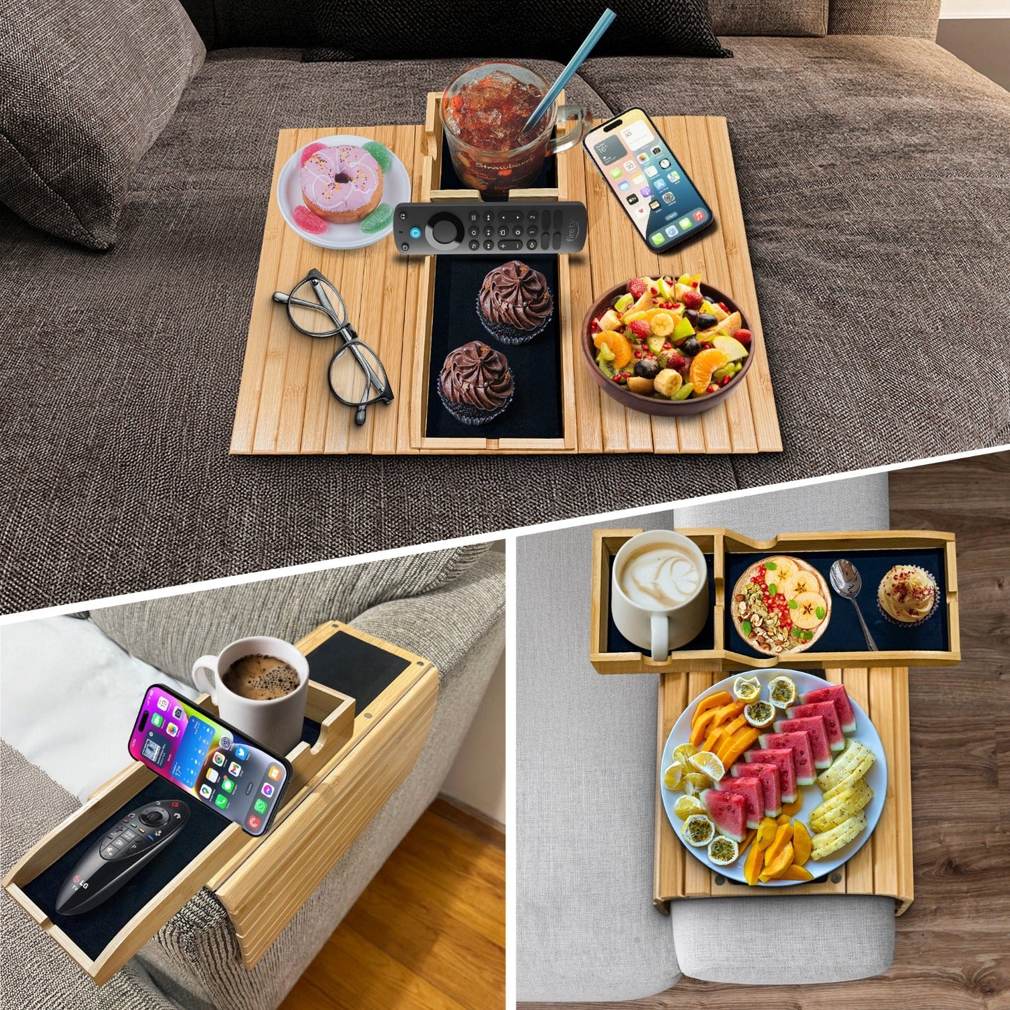 Bamboo Sofa Arm Tray Table – No-Slip Couch Organizer